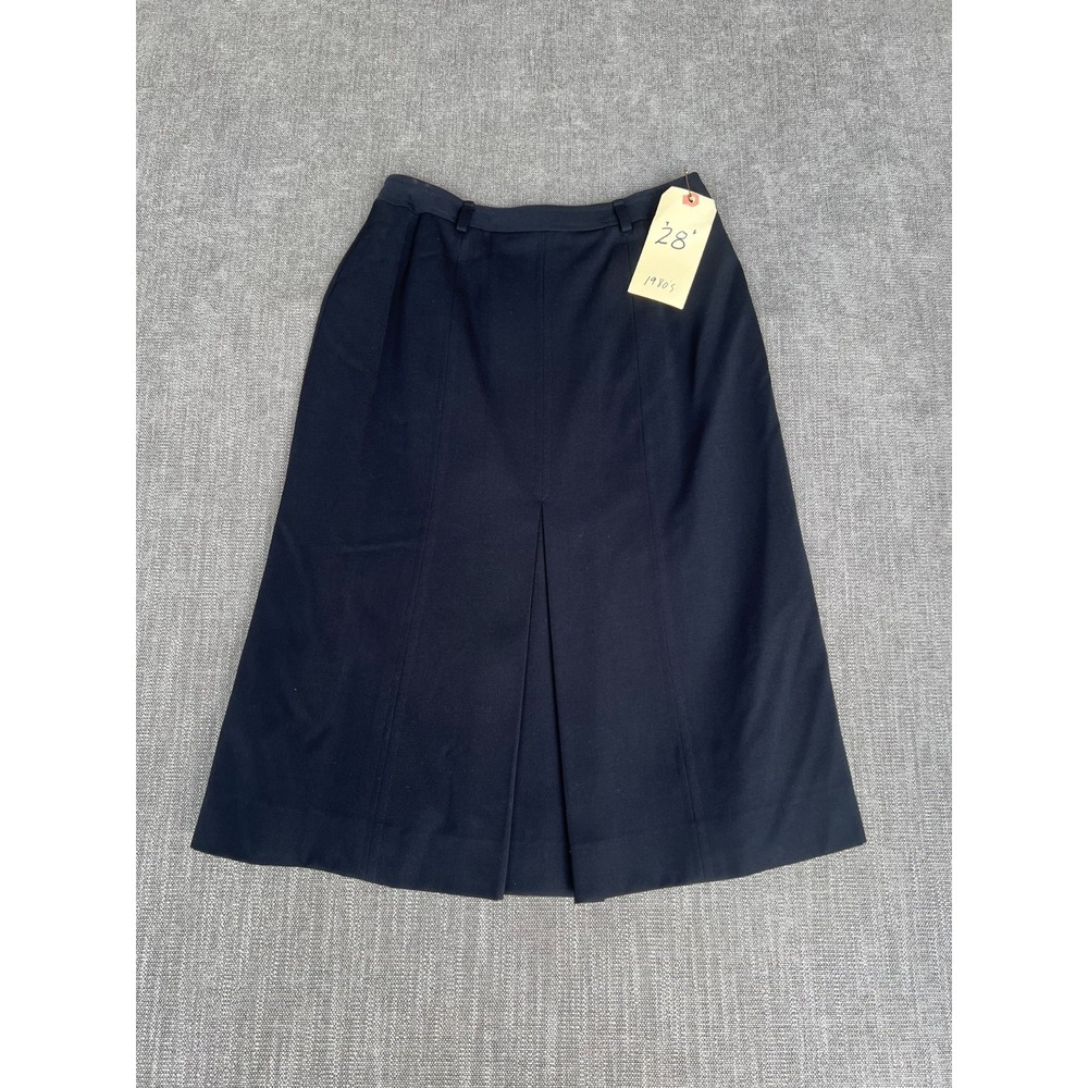 Vtg 80s BASILE Italy Women Black Wool Pleated Midi Skirt Sz 28 High Waist Goth